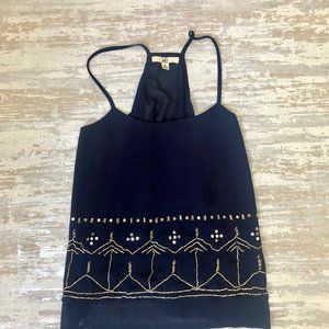 Navy Tank with Gold Beading